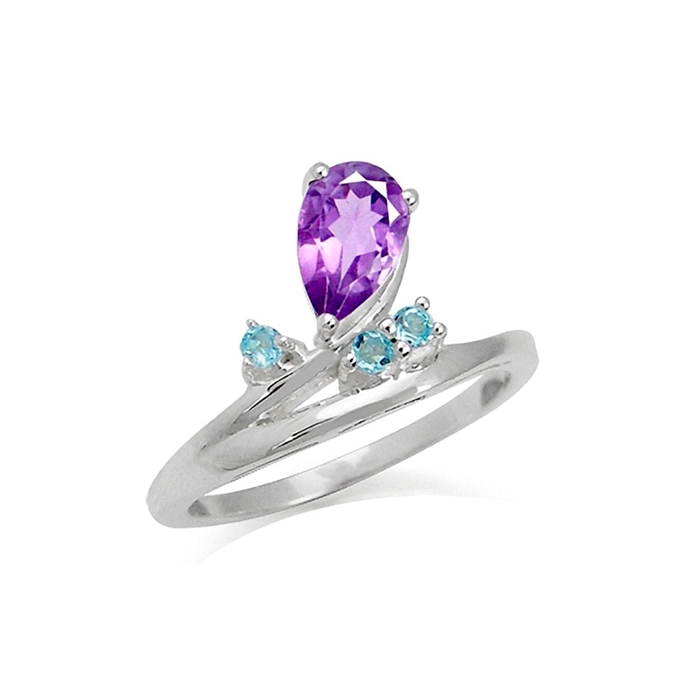 Elegant Natural Amethyst and Blue Topaz 925 Sterling Silver Vine Design sz 8